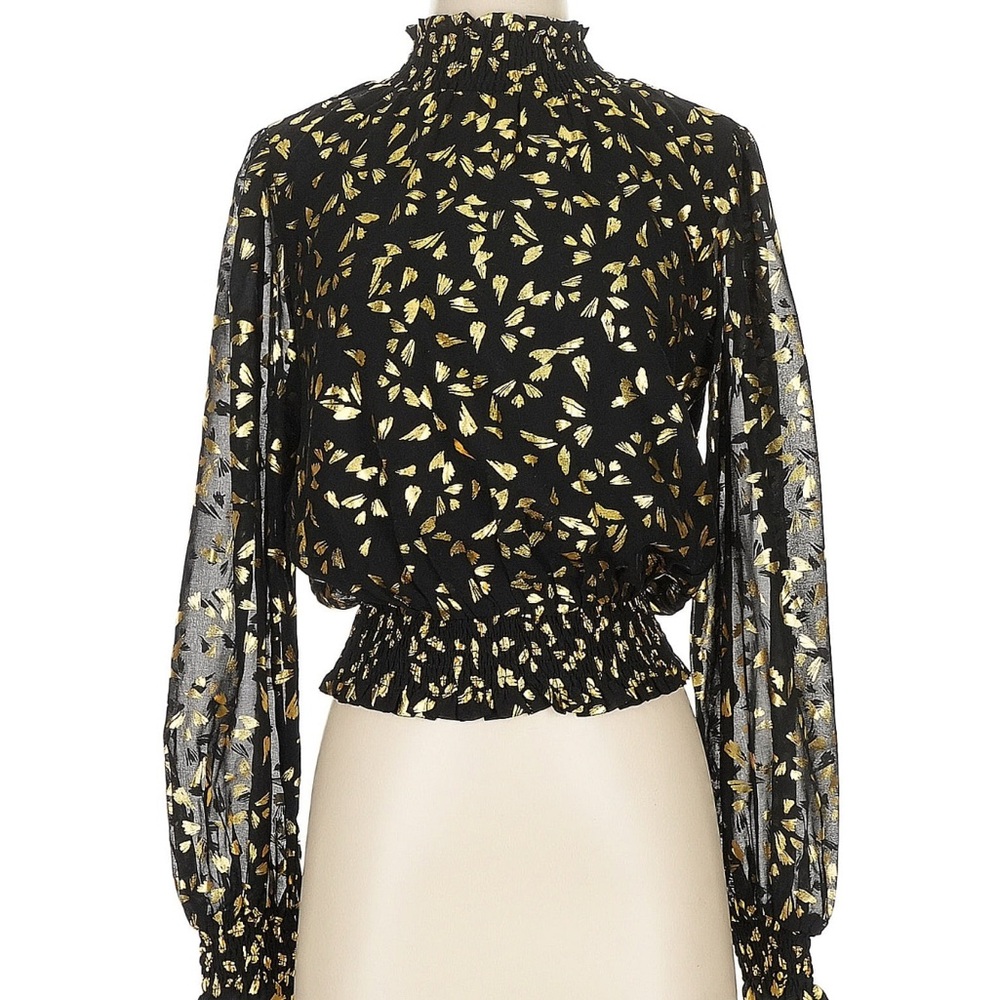 Lost + Wander Black and Gold Fall Leaves Blouse